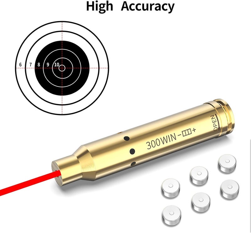 Tipfun Bore Sight Cal 223 5.56mm /300 Win Mag/22LR /9mm/6.5 Grendel /.338 Lapua/30-30 Red Dot Boresighter with Batteries - Image 3